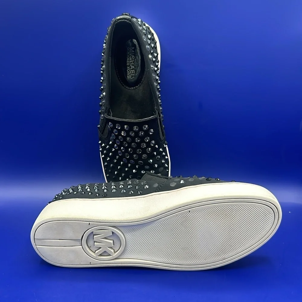 Michael Kors Keaton Sneakers Womens Sz 7M Black Black Crystal Rhinestone Slip On